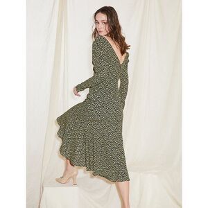 Eimy Istoire Stormi Flower Long Sleeve Midi Dress in Black M NWT